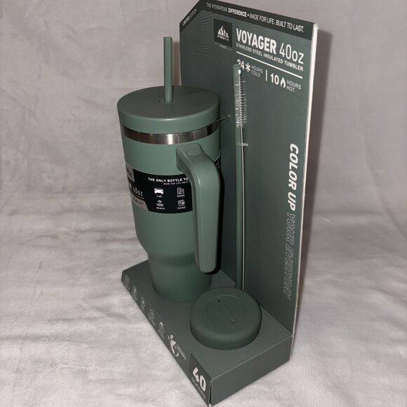 Hydrapeak Voyager 40oz Tumbler Handle Box Straw Lid Limited Edition Evergreen - Picture 4 of 6